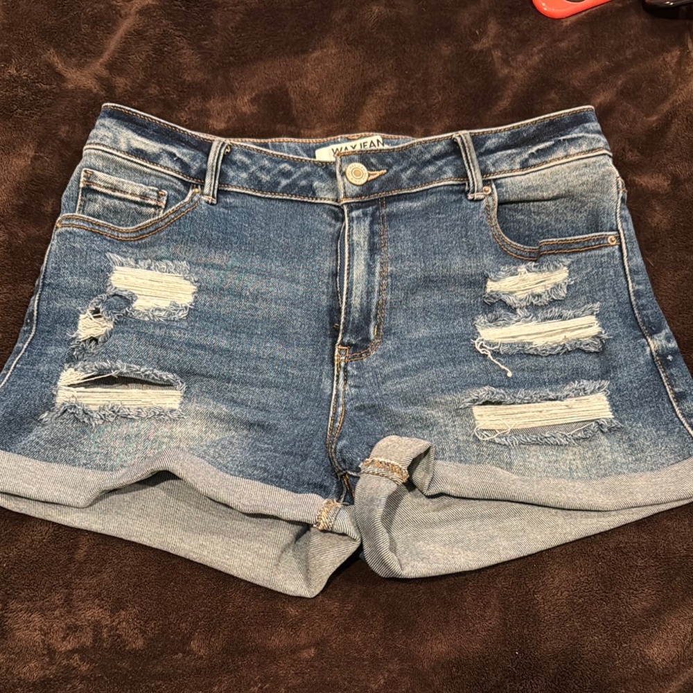 Wax Jean Blue Distressed Jean Shorts